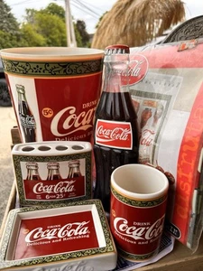 6 Coca-Cola Vintage Bathroom-Sink Set, Garbage Can, Shower Curtain, Outlet Cover - Picture 1 of 19