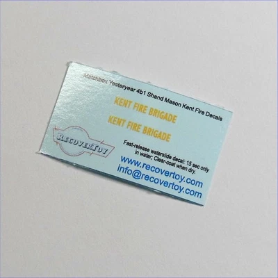 Matchbox Yesteryear  4b 1905 Shand Mason Fire Engine Kent Brigade Decal Set - Image 1 of 3