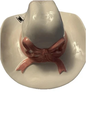 White Hand Painted Ceramic PINK Bow cowgirl Hat.  NWT - Image 1 of 4
