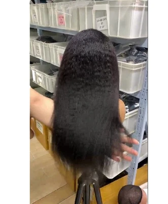 Pelucas de cabello humano 100 % frontal de encaje recto de 20"" Yaki 13x4 para fiesta de mujer Foto 1 de 4