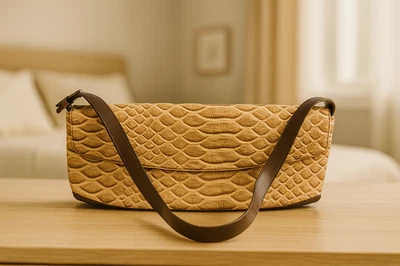 ARCADIA Italy Genuine Leather Crocodile Embossed Shoulder Bag Brown – 13x6x4 - Image 1 of 4