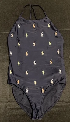 Polo Ralph Lauren Niñas Azul Marino con Colorido Poni 1 Pieza Traje de Baño Talla 10 Foto 1 de 4