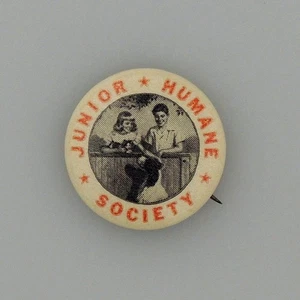 Junior Humane Society Pinback Button Vintage Bastian Bros Advertising - Picture 1 of 2