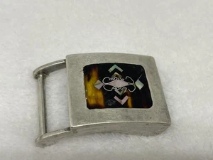 VINTAGE PPG 925 STERLING SILVER MEXICO TIGERS EYE & MOP INLAY BUCKLE #A174 - Picture 1 of 8