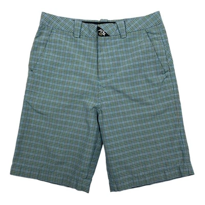 Shorts Youth Fox Racing tamanho 25 logotipo cabeça motocross xadrez azul cinza amarelo - Imagem 1 de 4