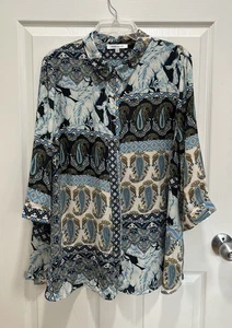 ROSE & OLIVE Women Size 2X Multicolor Paisley Button Shirt 3/4 Sleeve - Picture 1 of 8
