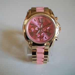 Women's Gold & Peach Finish Bracelet Boyfriend Fashion Dressy Casual Watch - Picture 1 of 5