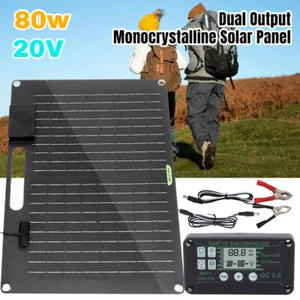 80W Portable Solar Panel Outdoor Camping Hiking Phone Dual USB + DC Charger Kit - Picture 1 of 12