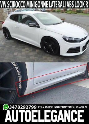 MINIGONNE LATERALI PER VW SCIROCCO 2008+ SPOILER SOTTO PORTA ABS LOOK RLINE - Immagine 1 di 4