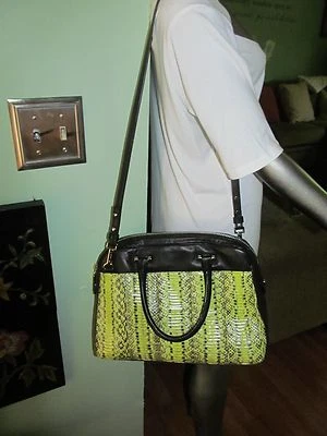 MILLY Mercer Limeade Snakeskin Nappa Trim Satchel Handbag Bag  NWT $465  - Image 1 of 4