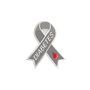 Diabetes Awareness Support Ribbon Gray Patch Embroidered Iron-on Applique - Picture 1 of 12