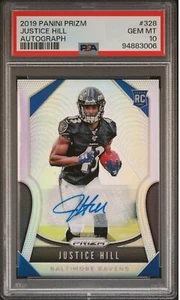 2019 Panini Prizm JUSTICE HILL Silver Rookie Autograph #328 RC Ravens PSA 10 GEM - Picture 1 of 4