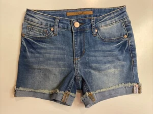 Joe's Jeans Frayed Hem Rolled Jean Shorts Med Wash Girls Size 10 Adj Waist EUC - Picture 1 of 8