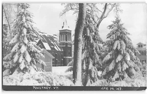 RPPC POULTNEY, VT Vermont Church April 14, 1943 HB Rood Photo Vintage Postcard - Picture 1 of 2