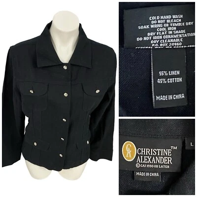 Christine Alexander Blazer Womens Large Linen Black Jacket Work Office Capsule - Image 1 of 4