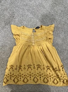 Camicetta top boho American Eagle giallo senape manica svolazzante occhielli uncinetto XS - Foto 1 di 3
