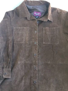 Camisa Chaqueta Forrada Denim & Co Marrón Cuero Genuino Para Mujer Talla M Usada en Excelente Condición - Imagen 1 de 8