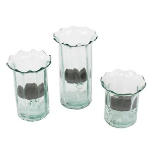Clear Recycled Glass Ribbed Votive Candle Holder Set Three Rustic Metal Insert - Picture 1 of 3