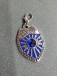 Police Badge Lobster Clip On Blue Enamel Charm For Bracelets Backpack Shoes - Picture 1 of 2