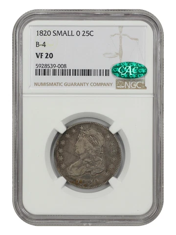 1820 25c NGC/CAC VF20 (Small 0, B-4) Cover
