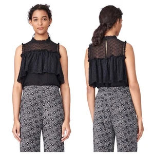 Blusa REBECCA TAYLOR $395 Negra Seda Ojales Hombro Frío Manga Superior Talla 0 Nueva con Etiquetas - Imagen 1 de 6