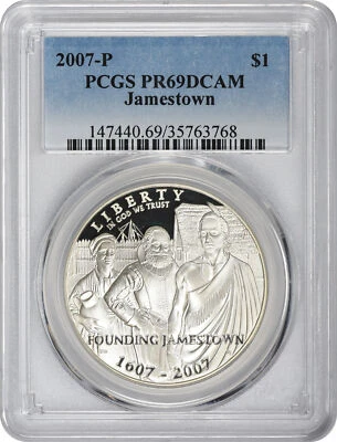 2007-P Jamestown Silver Commemorative Dollar PR69DCAM PCGS Proof 69 Deep Cameo - Image 1 of 2