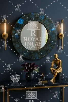 Espejo de pared de cristal de labradorita 24" - redondo decoración de lujo tocador acento Foto 1 de 4