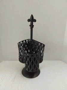 Metal Utensil/Silverware Organizer Caddy 3 Compartment W/Fleur-de-lis - Picture 1 of 5