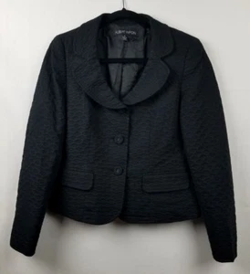 Chaqueta Albert Nipon Botones Collar Negro Diseño Texturizado Forrada Talla 8 - Imagen 1 de 9