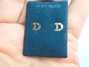 Solid 14k Yellow Gold Initial D Stud Earrings Small Dainty 5mm x 5mm New - Picture 1 of 17