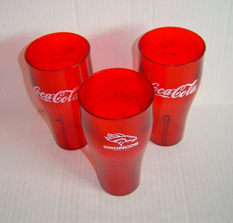 Denver Broncos Restaurant Style Plastic Drinking Glasses Coca-Cola Lot Of 3 New Cover