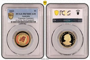 Australia 2023 Vegemite Centenary Proof Coloured $1 Eq Top Pop PCGS PR70DCAM ... - Picture 1 of 1