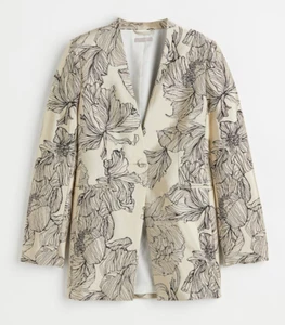 H&M Jacquard-Weave Veste Blazer Floral Beige Crème Brodé 12 8 40 - Foto 1 di 4