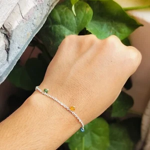 Natural Multi Tourmaline Beads Chain Bracelet Tourmaline Jewelry Gift For Her - Picture 1 of 2