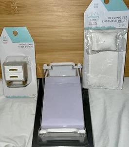 DIY Modern Mini lot of 3 Bedroom Set-Bed, Nightstand, and 2 pc Bedding Set - Picture 1 of 3