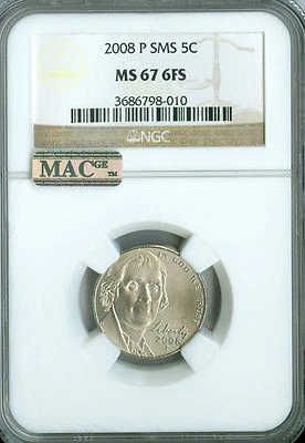 2008 P JEFFERSON NICKEL NGC MS67 FS SMS PQ MAC SPOTLESS . - Image 1 of 4