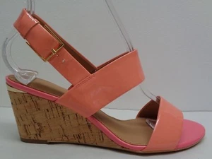 Calvin Klein Size 9.5 PEARLA Coral Patent Leather Wedge Sandals New Womens Shoes - Picture 1 of 12