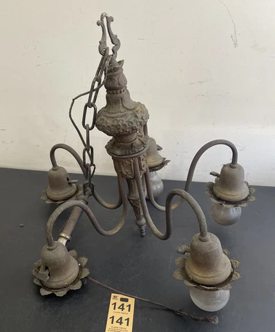 Antique Ornate Brass Chandelier 5 Arm Ceiling Hanging Light For Restoration Cover