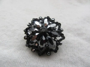 NWOT #2076, St. John Knit Button, Jet Hematite Crystal and  Black Tone 1 1/16" - Picture 1 of 5