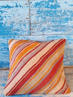 Travesseiro Kilim 1950s 17"x17"-43cmx43cm turco tecido à mão vintage listrado lã - Imagem 1 de 4