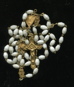 ANTIQUE WHITE GLASS PEARL AND GOLD PLATE ROSARY - Picture 1 of 4