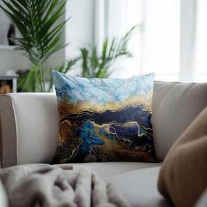 Blau Gold Marmor Kissenbezug, Luxus Abstrakt Dekokissen, Elegant Sofa Cushio - Bild 1 von 10