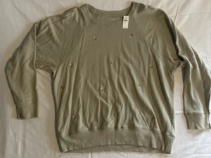 Aerie grün weicher süßer Pullover Sweatshirt mit Blumenstickerei Large neu mit Etikett UVP $ 49 - Bild 1 von 11