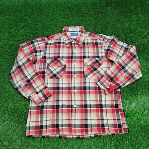 Vintage 90s Pendleton Madras Plaid Wool Button Shirt Shacket M Red White Black