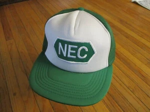 vtg 70s 80s NEC PATCH LOGO HAT Green White Snapback Trucker Cap Hexagon NOS - Picture 1 of 2