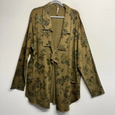 Jaqueta Lagenlook Floral Cynthia Ashby XL Verde Marrom Claro - Imagem 1 de 4