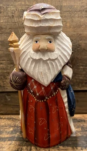 Wooden Russian Santa Figure Hand Carved Figurine Painted Folk Art 5.5” Décor - Picture 1 of 6