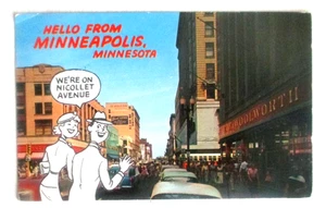 ..Postal cromada vintage de los años 50 de NICOLLET AVENUE Minneapolis, Minnesota - Imagen 1 de 2