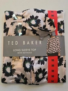 Ted Baker Long Sleeve Top With Keyhole, Flower Print Pink Medium NEW WH8 - Picture 1 of 5