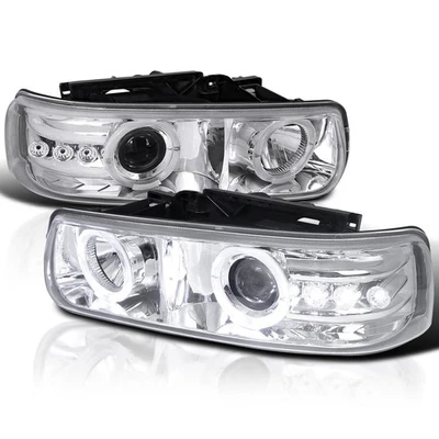 Fits 1999-2002 Chevy Silverado Tahoe Suburban Led Halo Projector Headlights Lamp - Image 1 of 4